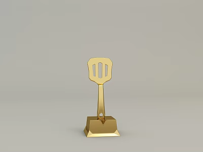 Golden Spatula Shaped Decorative Ornament Set With Square Base For Home Decor 3d model