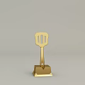 Golden Spatula Shaped Decorative Ornament Set With Square Base For Home Decor