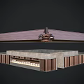Modern Architectural Design With Sloped Roof Central Support Column And Wooden Decorative Panels