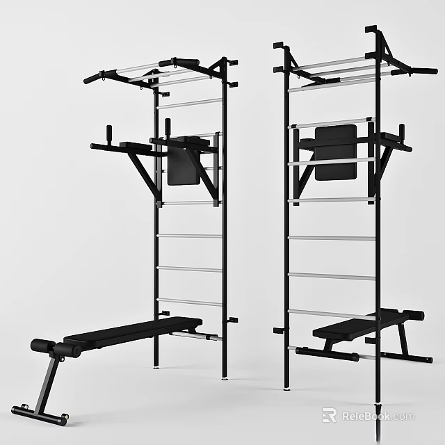 Durable Sports Equipment with Pull up Bar Training Bench Ladder Structure for Home Gym Workout 3d model 