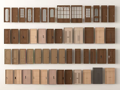 Various Styles Of Hinged Doors With Different Wooden Designs For Home Interiors 3d model