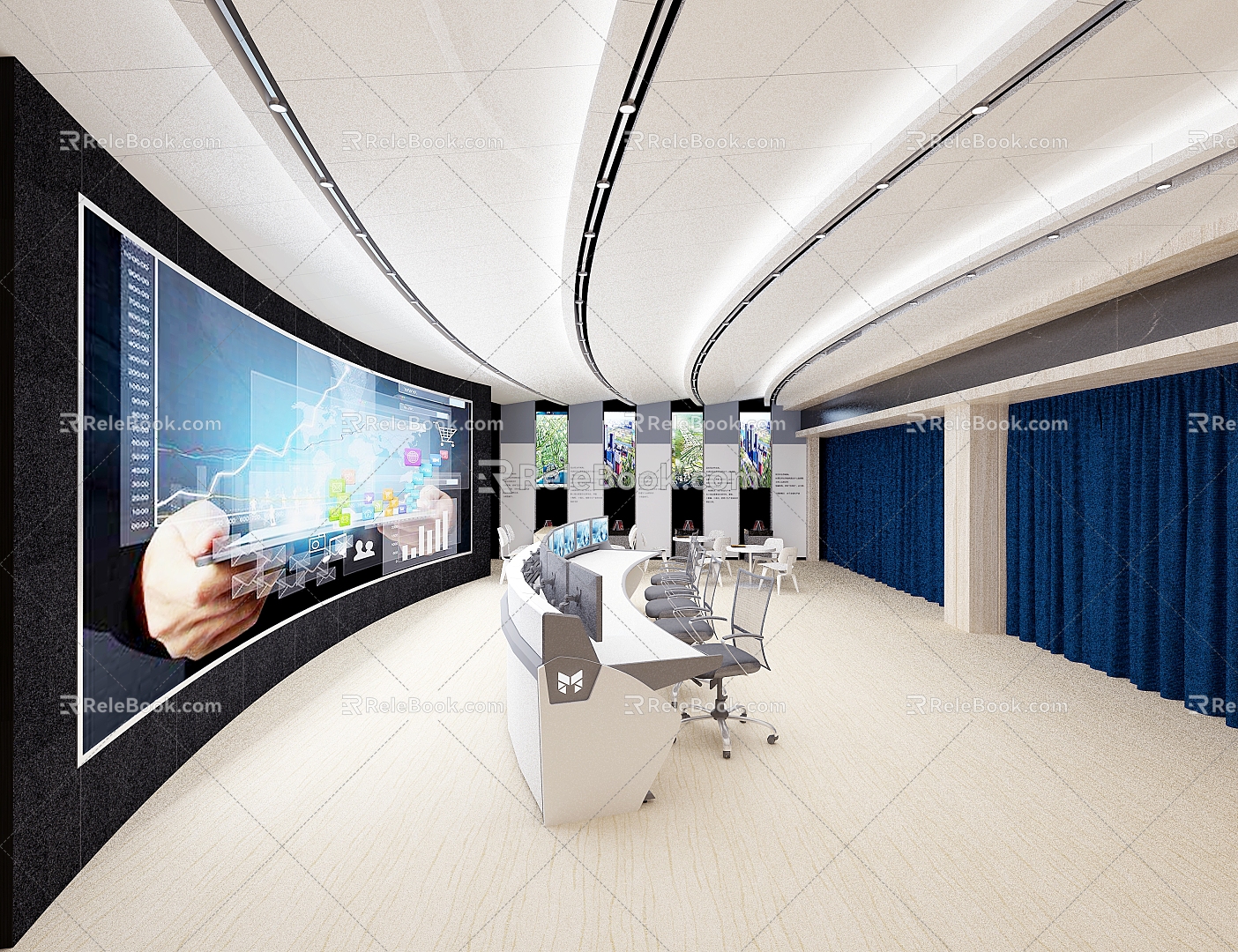 Monitoring room big data center monitoring room equipment lighting LED large screen public opinion monitoring 3d model