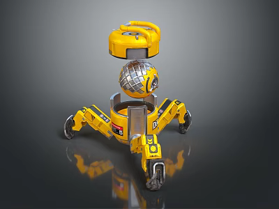 Yellow Robot Game Movie Character With Spherical Body And Mechanical Legs 3d model