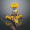Yellow Robot Game Movie Character With Spherical Body And Mechanical Legs