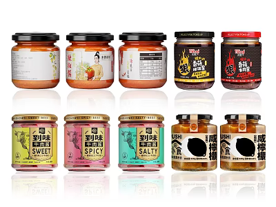 Assorted Sauce Jars with Diverse Flavors Colorful Labels and Unique Packaging for Culinary Use 3d model