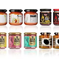Assorted Sauce Jars with Diverse Flavors Colorful Labels and Unique Packaging for Culinary Use