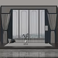 Elegant Blue and White Curtains with Sheer Layers for Window in Modern Interior 3d model