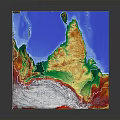 Detailed Colorful 3D Topographic Map Showing Ocean Land And Terrain Features