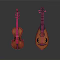 Wooden Musical Instruments Violin And Lute On White Background With Reflection