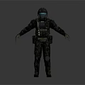 Man In Camouflage Uniform With Helmet Goggles And Tactical Gear