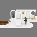 Modern White Art Installation With Arched Structures Steps Potted Plants And Circular Decor 3d model