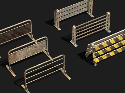 Metal Safety Barriers With Various Designs And Yellow Black Warning Stripes 3d model