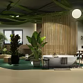 Relaxing Indoor Space With Natural Plants Bathtub And Green Ceiling Decor