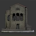 Classical Architecture Model With Red Tiled Roof Columns And Stone Steps