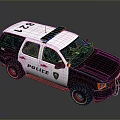 Black and White Police SUV Car With Red Blue Lights And POLICE Lettering