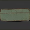 Light Green Vintage Suitcase With Red Metal Clasps And Worn Handle Texture