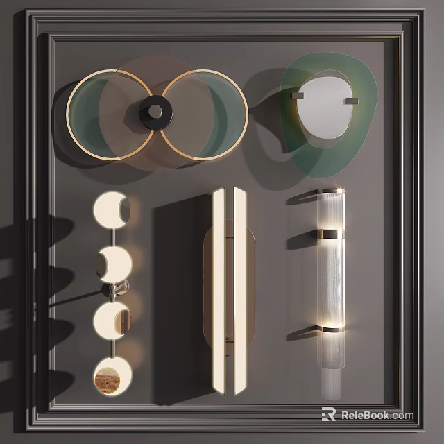 Modern Wall Lamps With Circular And Rectangular Designs Glass And Metal Elements 3d model