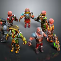 Various Fantasy Characters And Creatures In Colorful Outfits With Armor And Weapons