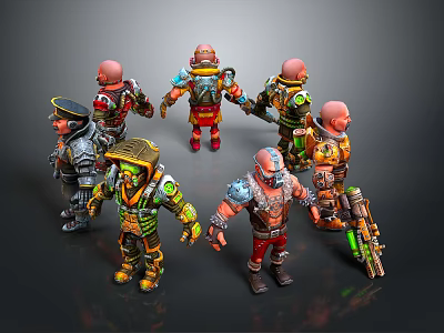 Various Fantasy Characters And Creatures In Colorful Outfits With Armor And Weapons 3d model