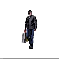 A Man in Plaid Shirt and Blue Jeans Carrying Shopping Bag on Brown Background