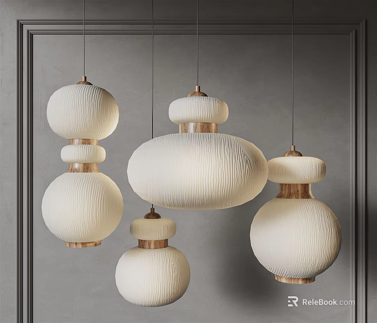 Modern Minimalist Pendant Lights With White Textured Shades And Brass Bases 3d model 