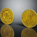 Decorative Gold Coins With Shiny Surface Featuring Portrait And Emblem Design And Reflective Base