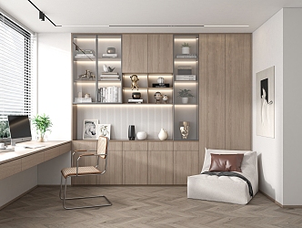 Modern study bookcase 3d model