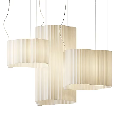 Modern Pendant Lights with Pleated Cylindrical Shades Soft White Fabric Hanging Design for Contemporary Interior 3d model
