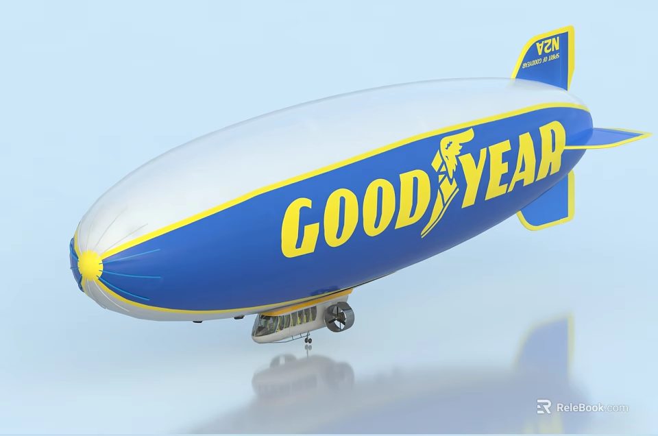 Goodyear Blimp Featuring Blue White Body Yellow Logo And ZOOM Detail 3d model 