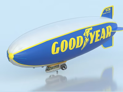 Goodyear Blimp Featuring Blue White Body Yellow Logo And ZOOM Detail 3d model