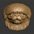 Golden Shiny Pekingese Dog Head Sculpture With Detailed Fur And Expressive Eyes
