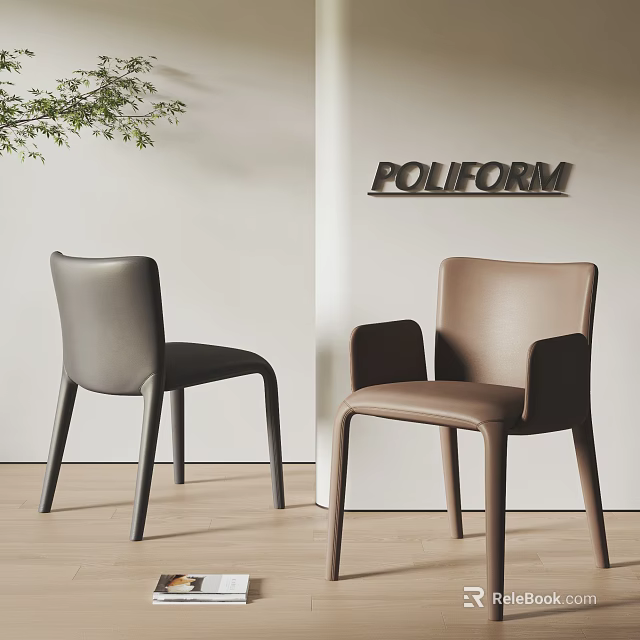 Modern Gray And Brown Leather Dining Chairs By Poliform In Interior 3d model