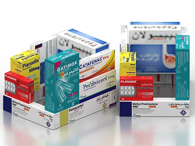 Various Medical Device Packages With Diverse Brand Labels And Product Types 3d model