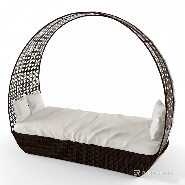Comfortable Outdoor Sofa With Wicker Arched Design And White Cushions 3d model