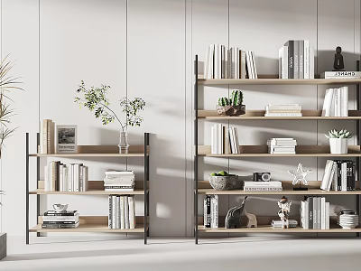Modern Minimalist Shelving Units With Books Decorations Potted Plants And Photo Frames 3d model