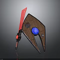 Fantasy Weapon Design With Red Sword Brown Shield Blue Gemstone And White Circular Decorations