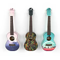 Colorful Hand Painted Ukuleles With Artistic Landscape Patterns And Musical Designs