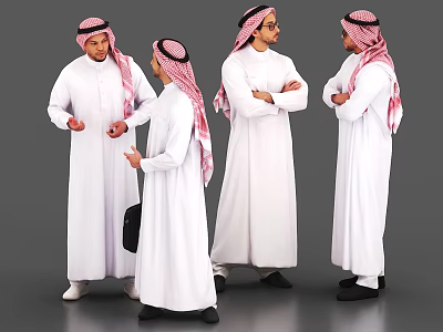 Men In White Thobes And Pink Keffiyehs Standing With Different Poses 3d model