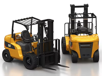 CAT Yellow Forklift Trucks With Modern Cab And Black Forks Design 3d model
