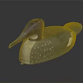 Hand Carved Wooden Duck Decoy With Blue White Spots And Realistic Appearance