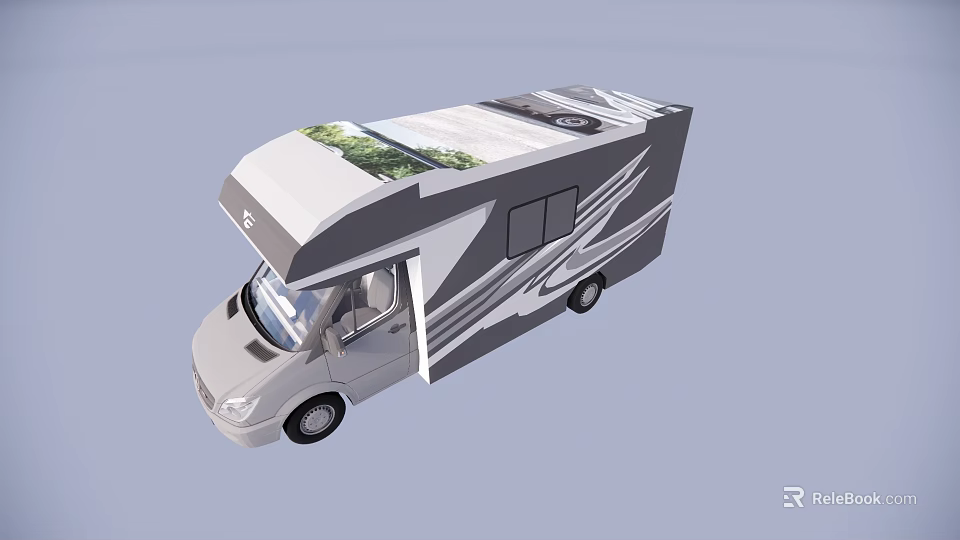 Modern Gray White Motorhome With Black Stripe Decals And Large Windows 3d model