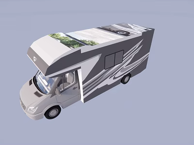 Modern Gray White Motorhome With Black Stripe Decals And Large Windows 3d model