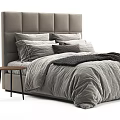Modern Double Bed With Linen Sheets Pillows Throw Blanket And Side Table 3d model