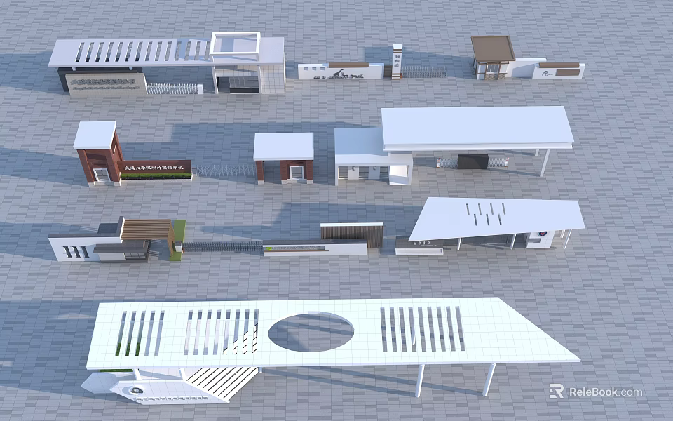 Modern Entrance Gate Design With Canopy Metal Structure And Decorative Elements 3d model 