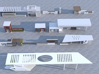 Modern Entrance Gate Design With Canopy Metal Structure And Decorative Elements 3d model