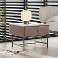 Modern Leather Nightstand With Drawer Metal Legs And Table Lamp In Bedroom