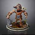 Man With Tribal Tattoos Spiked Armor Holding Axe And Sheep On Shoulder