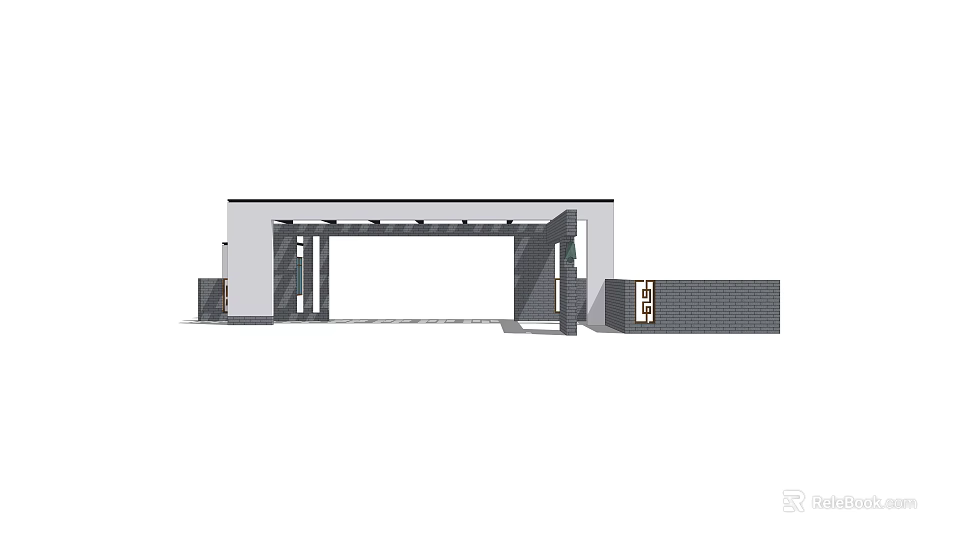 Modern Entrance Gate Design With Clean Lines And Symmetrical Side Walls 3d model 
