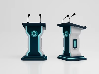 Dual Modern Futuristic Podium Design With Microphones Blue Accents And Tech Details 3d model