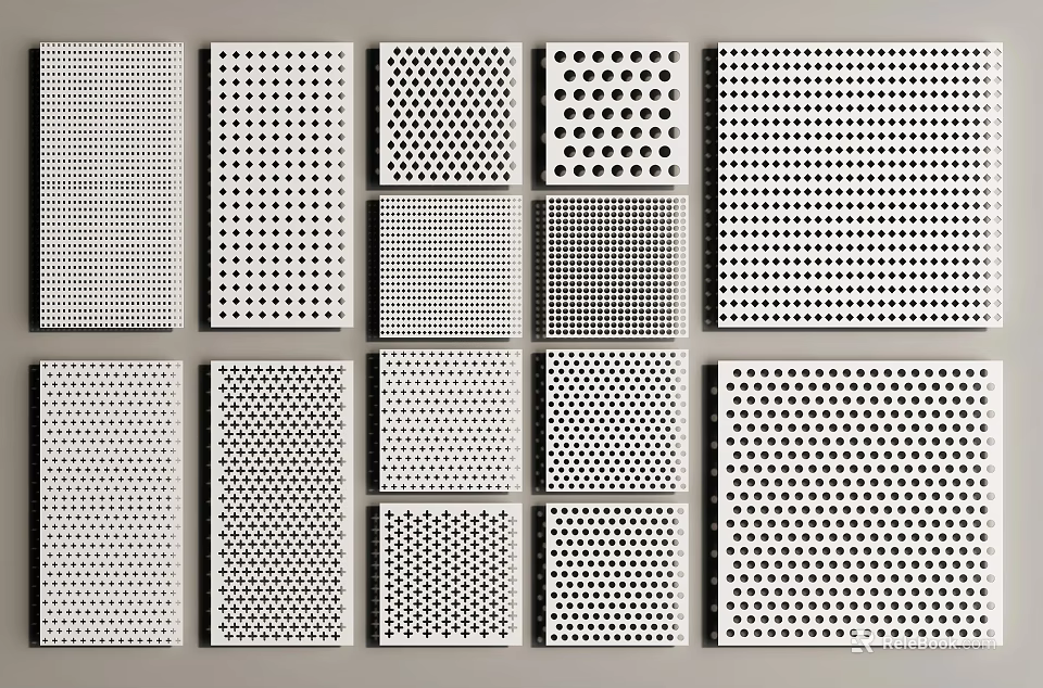 White Perforated Components Display Various Hole Patterns And Different Perforation Designs 3d model 